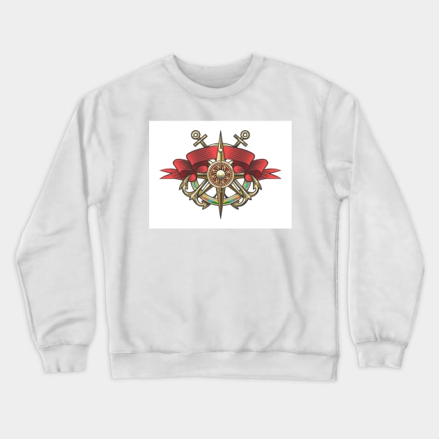 Wind Rose and Anchor Colorful Nautical Crewneck Sweatshirt by devaleta